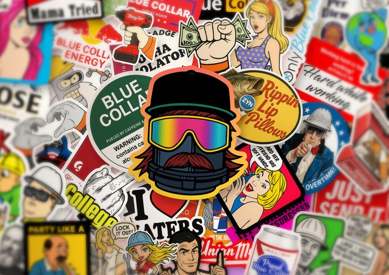 Lustige blaue Kragen Schutzhelm Aufkleber: Sarkastische Erwachsenen Humor, wasserfeste Abziehbilder - 150 Stück Bild 1