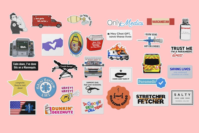 EMT Paramedic Sticker Pack | Waterproof Funny First Responder Decals | EMS Medic Gear | Sarcastic Health Care Humor Gifts | Hospital Humor image 5