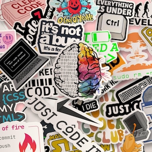 Lot of 100 Geek / Coding stickers - Programming - Dev - Coder - IT - Source code - Web developer - Web language - geek culture - Tech Gift
