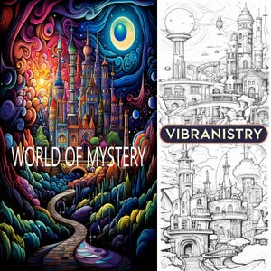World of Mystery Coloring Pages - 12 Fantasy City Designs | Printable Digital Download for Kids, Adults | Relaxing & Creative Coloring Fun