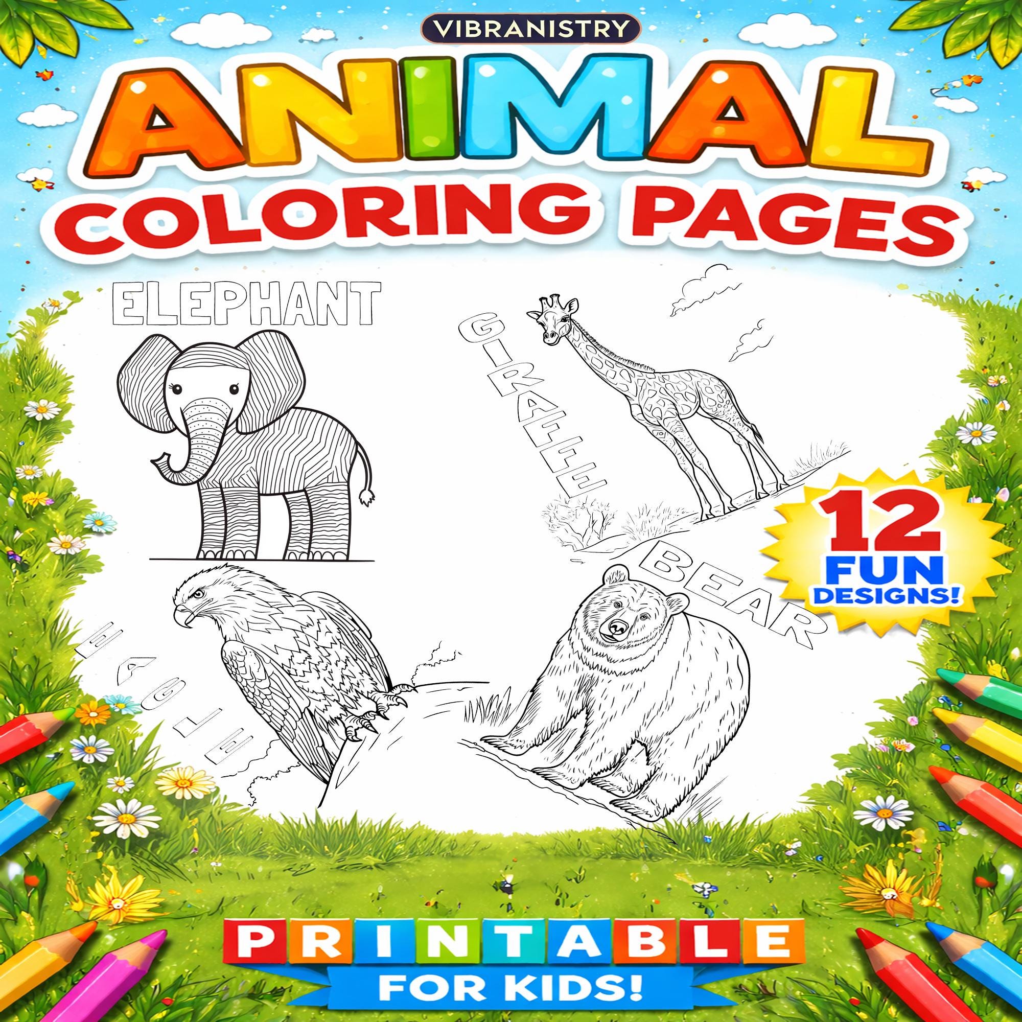 Animal Coloring Pages for Kids, Printable Zoo Animals Coloring Sheets