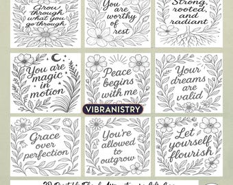 Self Care and Affirmation Coloring Pages | 20 Mindful Quote Designs for Relaxation & Stress Relief | Printable PDF for Adults 5 Bonus Pages