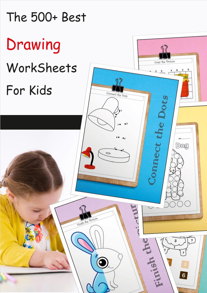 Drawing & Coloring Printable Worksheets for Kids - Etsy