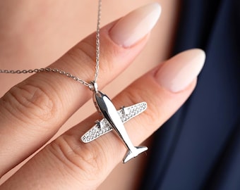 Sterling Silver Airplane Pendant Necklace, Aviation Jewelry Gift