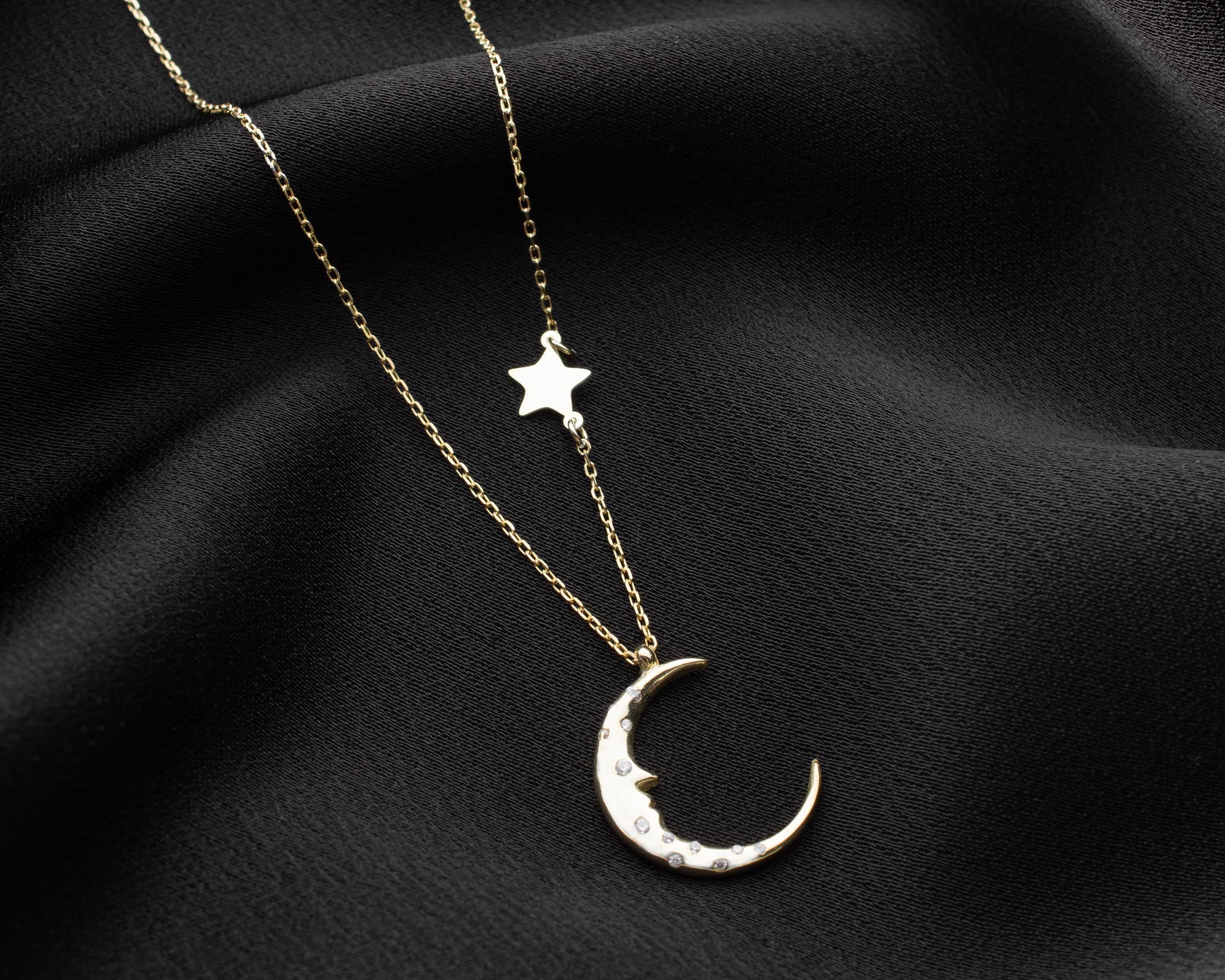 925 Sterling Silver Moon Star Pendant, Celestial Necklace
