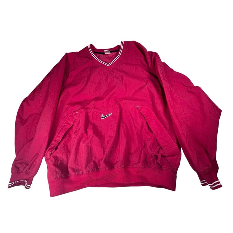 Vintage Nike Herr Nylon Windbreaker Jacka Pullover V-ringad Röd Storlek XL bild 1