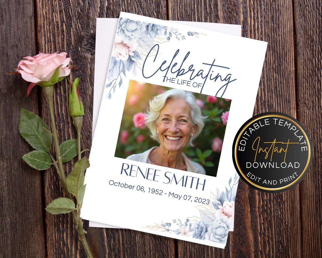 Floral Funeral Program Card Digital: Canva Celebration of Life Program ...