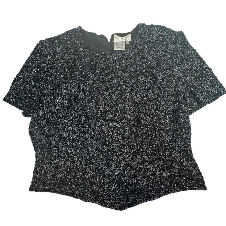 Blusa vintage de seda con cuentas para noche de Adrianna Papell 18W Boutique, estilo años 90, para mujer de negocios imagen 1
