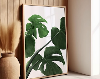 Monstera Print, Green Wall Art, Tropical Plant Print, Leaves Poster, Minimalist Monstera Deliciosa Print, Boho Print Wall Art, Plant Poster