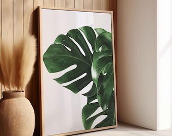 Monstera Print, Green Wall Art, Tropical Plant Print, Leaves Poster, Minimalist Monstera Deliciosa Print, Boho Print Wall Art, Plant Poster