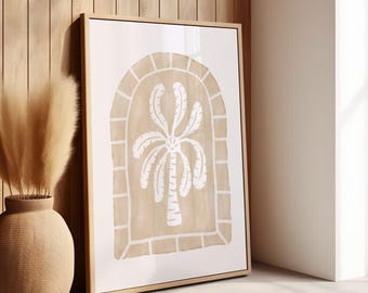 Beige Watercolour Palm Tree Wall Art, Neutral Boho Arch Print, Tropical Home Decor, Minimalist Botanical Art, Modern Coastal Printable Print