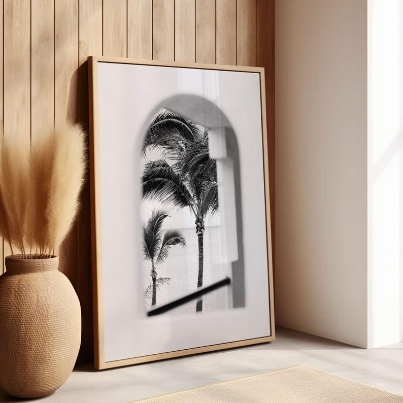 Set of 3 Black and White Palm Tree Wall Art, Minimalist Coastal Prints ...