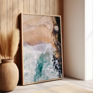 Tamarama Beach Print, Aerial Ocean Print, Boho Wall Art, Sydney Coastal Landscape Print, Digital Coastal Print, Australia Beach Photography