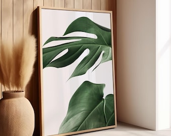 Monstera Print, Green Wall Art, Tropical Plant Print, Leaves Poster, Minimalist Monstera Deliciosa Print, Boho Print Wall Art, Plant Poster