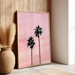 Palm Tree Sunset Print, Pink Tropical Wall Art, Coastal Home Decor, Minimalist Palm Tree Print, Pastel Palm Tree Art, Palm Tree Silhouette