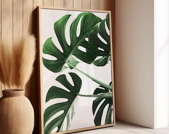 Monstera Print, Green Wall Art, Tropical Plant Print, Leaves Poster, Minimalist Monstera Deliciosa Print, Boho Print Wall Art, Plant Poster