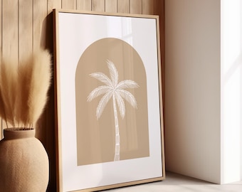 Modern Beige Palm Tree Digital Print, Palm Tree Print, Palm Tree Illustration, Coastal Print, Minimalist Palm Tree Poster, Boho Home Decor