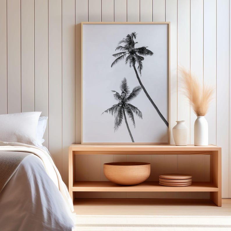 Set of 3 Black and White Palm Tree Wall Art, Minimalist Coastal Prints ...