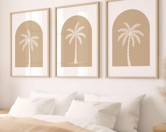 Set of 3 Palm Tree Prints, Beige Palm Tree Digital Print, Coastal Print, Minimalist Palm Tree Poster, Boho Beach Decor, Palm Tree Wall Art