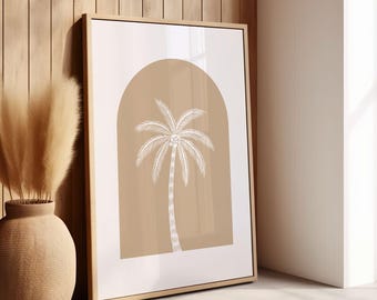 Beige Palm Tree Digital Print, Palm Tree Print, Palm Tree Illustration, Coastal Print, Arch Print, Minimalist Palm Tree Poster, Boho Decor