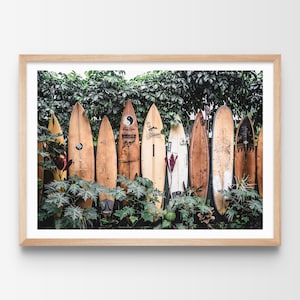 Surfboards Print, Hawaii Surf, Surf Beach Photo, Tropical Forest Print, Boho Beach Wall Art, Modern Home Decor, Surf Wall Art, Surf Retro