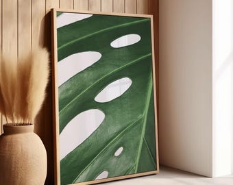Monstera Print, Green Wall Art, Tropical Plant Print, Leaves Poster, Minimalist Monstera Deliciosa Print, Boho Print Wall Art, Plant Poster