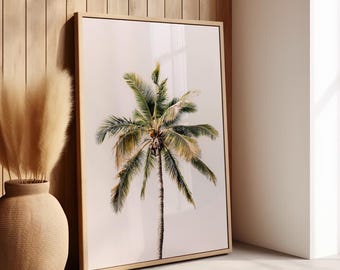 Palm Tree Print, Coastal Decor, Minimalist Palm Tree Poster, Boho Beach Decor, Beach Vibe Wall Decor, Tropical Print, Printable Large Print