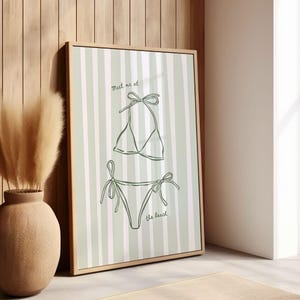 Cute Bikini Print, Beach Quote Poster, Minimalist Girly Summer Decor, Meet Me At The Beach Print, Boho Print, Coastal Wall Art, Striped Art