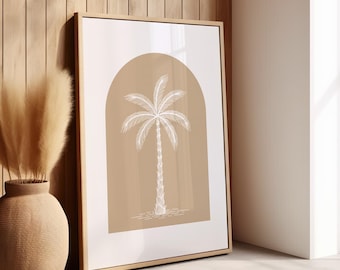 Palm Tree Print, Beige Palm Tree Digital Print, Coastal Print, Arch Printable, Minimalist Palm Tree Poster, Boho Beach Decor, Palm Tree Art