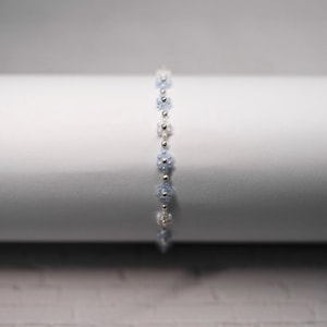 Skylily – Blue and White Flower Beaded Bracelet with Sterling Silver Accents | Dainty Handmade Jewelry