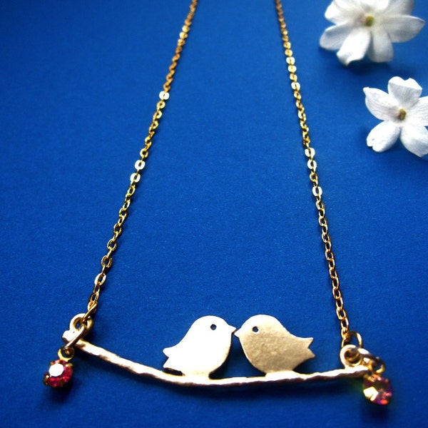 Little neighbours - golden chicks on shared branch necklace - FREE SHIPPING