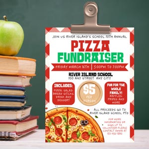 Pizza Fundraiser Flyer Editable Template, Pizza Night School Event Flyer Template, Fast Food Fundraiser Benefit Flyer Canva Template