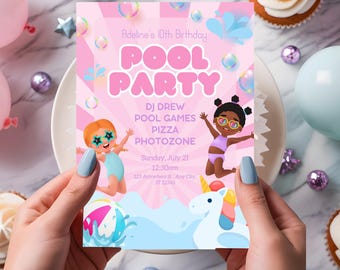 Pool Birthday Invitation: Editable Summer Party Invite (Digital Download)
