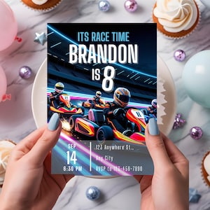 Go Kart Birthday Invitation: Racing Party, Editable Canva Template (Digital Download)