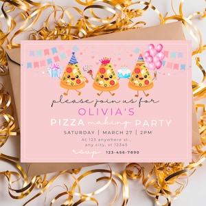 Pizza Party Invitation: Kids Birthday, Sleepover, Editable Canva Template (Digital Download