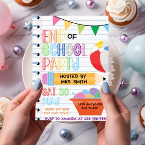 End of School Party Invitation: Summer Swim, Editable Template (Digital Download)