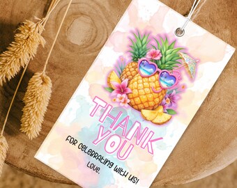 Tropical Luau Favor Tags: Editable Aloha Pineapple Party (PDF & JPEG Downloadable Files)