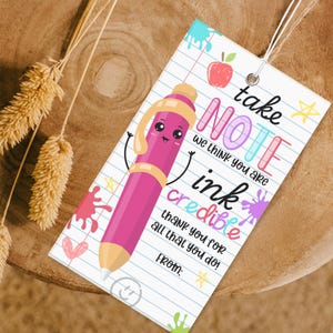 Lehrer Wertschätzung Geschenkanhänger Take Note INKcredible Lehrer Marker Tag Schuljahresende Lehrer Wertschätzung Woche Sofort Download