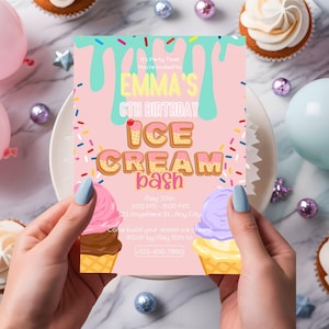 Ice Cream Birthday Invitation: Pink, Purple, and Gold (Printable Download)