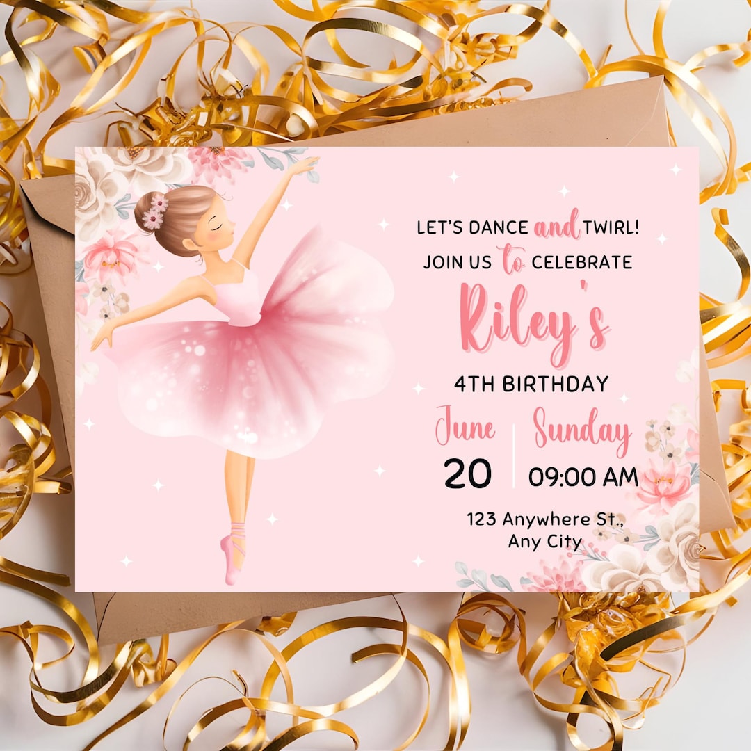 Editable Ballerina Birthday Invitation: DIY Ballet Dancer Template ...