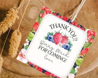 Strawberry Blueberry Favor Tags: Berry First Birthday Stickers (PDF Template)