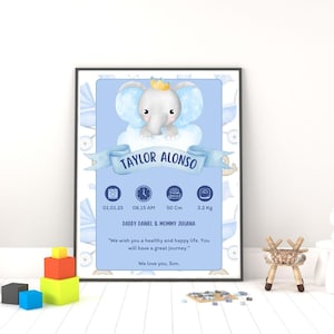 Anúncio de nascimento de bebê personalizado, arte de parede de berçário, pôsteres personalizados, placa de estatísticas de nascimento, decoração de berçário para meninos, presente para bebê novo, presente para nova mãe