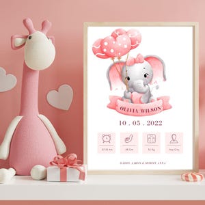 Personalized Baby Birth Announcement Nursery Wall Art Custom Poster Prints, Birth Stats Sign Girl Nursery Decor, New Baby Gift, New Mom Gift
