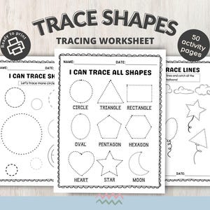 Trazado de líneas Trazado de formas para preescolar Aprender formas para niños Hoja de trabajo de formas Trazar la forma Libro de trazado para niños pequeños Práctica de formas