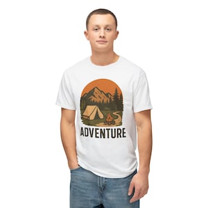 Adventure Camp Unisex T-Shirt, Camping Tee, Outdoor Adventure Shirt, Eco-Friendly Cotton Tee, Hiking Apparel, Gift for Nature Lovers