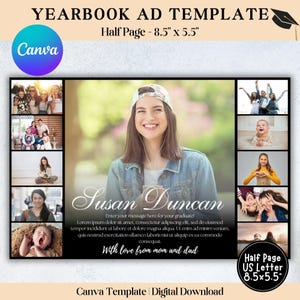 Senior Yearbook Ad Template Half Page, Editable Yearbook Ad, Graduation Gift, Half Page Senior Ad, High School Yearbook Ad, Canva Template