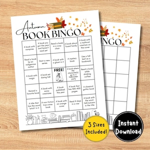 Autumn Book Bingo Printable, Bookworm, Reading Challenge, Reading Journal, Reading Goals, Reading Tracker, Book Club Games A4, A5, US Letter