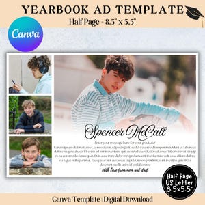 Senior Yearbook Ad Template Half Page, Editable Yearbook Ad, Graduation Gift, Half Page Senior Ad, High School Yearbook Ad, Canva Template