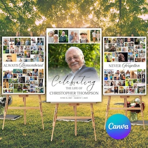 Funeral Photo Collage Set, Celebration of Life, Memorial Picture Display, In Loving Memory, Funeral Welcome Sign, Canva Template