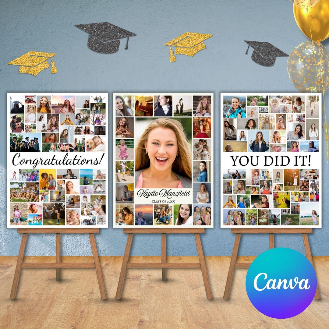 Grad Picture Collage Graduation Welcome Sign Template, Graduation Photo Collage, Editable ...
